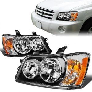 01-03 Toyota Highlander Headlights - Black Housing Amber Corner