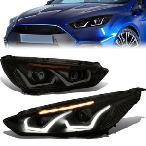 15-18 Ford Focus LED DRL+Turn Signal Projector Headlights - Tinted Housing