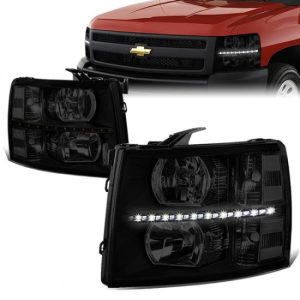 07-14 Chevy Silverado 1500 2500 3500 HD LED DRL Headlights - Tinted Housing Clear Corner