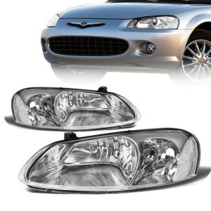 01-06 Dodge Stratus Sedan Chrysler Sebring Convertible Headlights - Chrome Housing Clear Corner