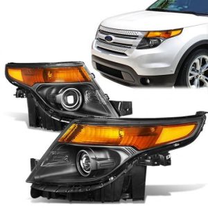 11-15 Ford Explorer Projector Headlights - Black Housing Amber Corner