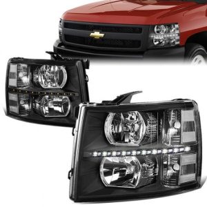 07-14 Chevy Silverado 1500 2500 3500 HD LED DRL Headlights - Black Housing Clear Corner