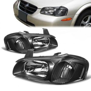 00-01 Nissan Maxima Headlights - Black Housing Clear Corner