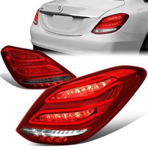15-18 Mercedes-Benz W205 C200 C250 C300 C63 AMG Sedan LED Rear Brake Tail Lights - Red/Smoked