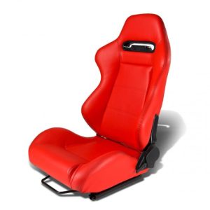 Left / Driver Side Type-R Reclinable Red PVC Leather Racing Seat w/Universal Slider