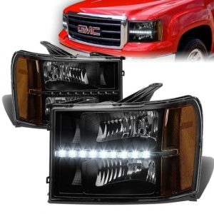 07-14 GMC Sierra 1500 2500 3500 HD LED DRL Headlights - Black Housing Amber Corner