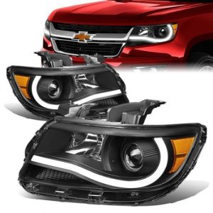 15-17 Chevy Colorado LED DRL Projector Headlights - Black Housing Amber Corner