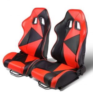 Racing Seats - Reclinable - Triangle Pattern - PVC Leather - Pair