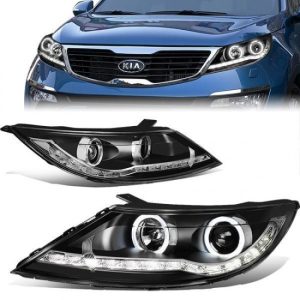 11-16 Kia Sportage LED DRL+Turn Signal Projector Headlights - Black Housing
